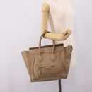 CELINE Luggage Mini Shopper Hand Bag Leather Beige Gold Auth ka6560A-26