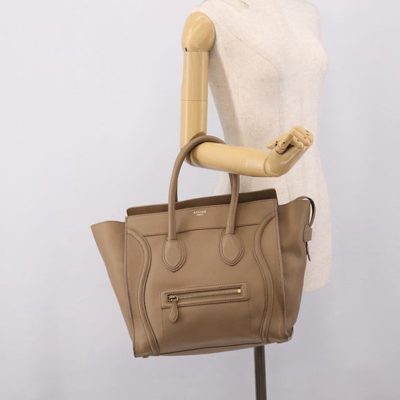CELINE Luggage Mini Shopper Hand Bag Leather Beige Gold Auth ka6560A