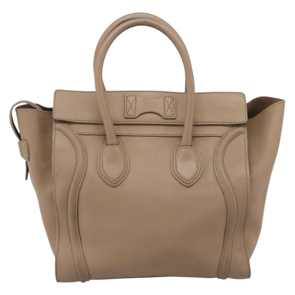 CELINE Luggage Mini Shopper Hand Bag Leather Beige Gold Auth ka6560A