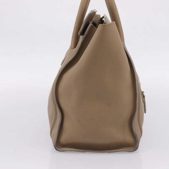 CELINE Luggage Mini Shopper Hand Bag Leather Beige Gold Auth ka6560A