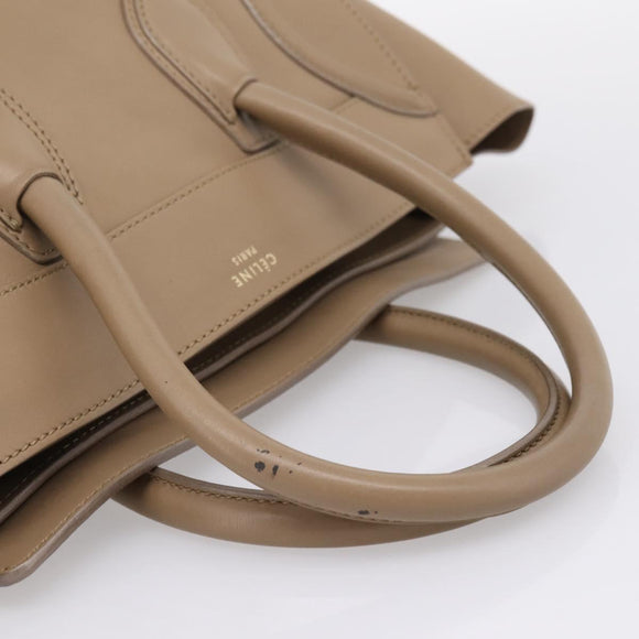 CELINE Luggage Mini Shopper Hand Bag Leather Beige Gold Auth ka6560A