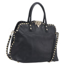 Valentino Rock Studs Hand Bag Leather 2way Black Gold Auth ka6562-1