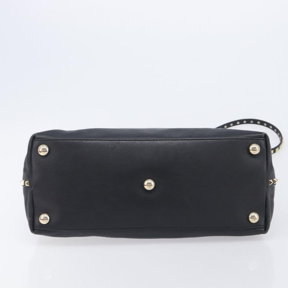 Valentino Rock Studs Hand Bag Leather 2way Black Gold Auth ka6562