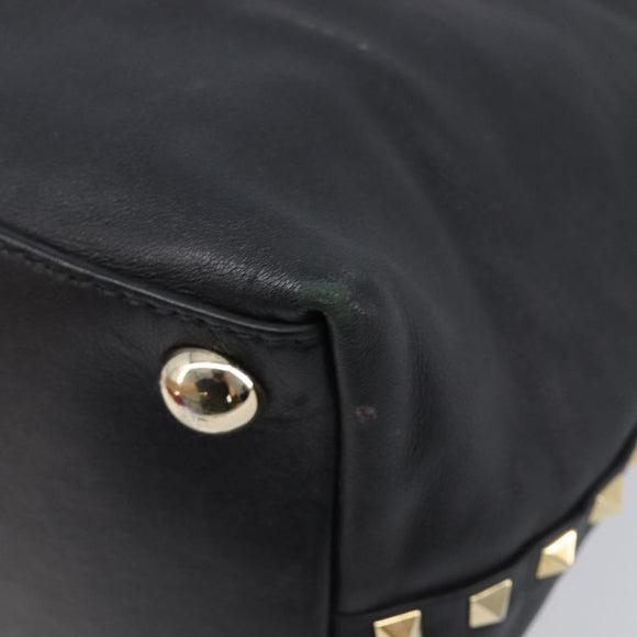 Valentino Rock Studs Hand Bag Leather 2way Black Gold Auth ka6562