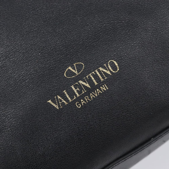 Valentino Rock Studs Hand Bag Leather 2way Black Gold Auth ka6562
