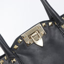 Valentino Rock Studs Hand Bag Leather 2way Black Gold Auth ka6562-21