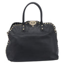 Valentino Rock Studs Hand Bag Leather 2way Black Gold Auth ka6562-13