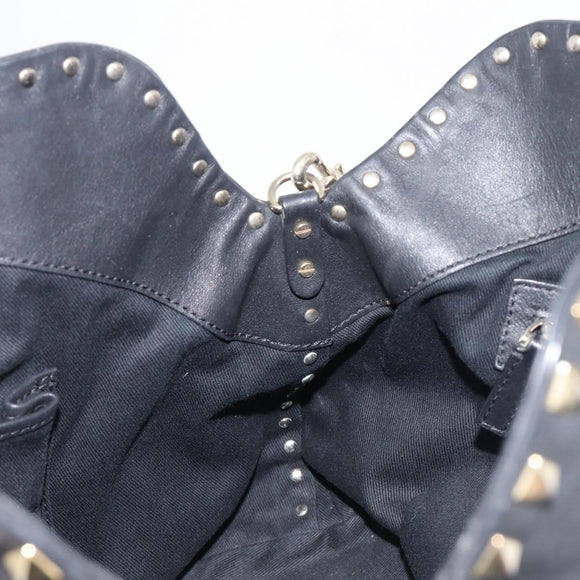 Valentino Rock Studs Hand Bag Leather 2way Black Gold Auth ka6562