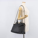 Valentino Rock Studs Hand Bag Leather 2way Black Gold Auth ka6562-27
