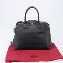Valentino Rock Studs Hand Bag Leather 2way Black Gold Auth ka6562-12