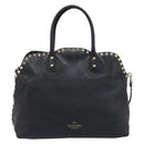 Valentino Rock Studs Hand Bag Leather 2way Black Gold Auth ka6562-2