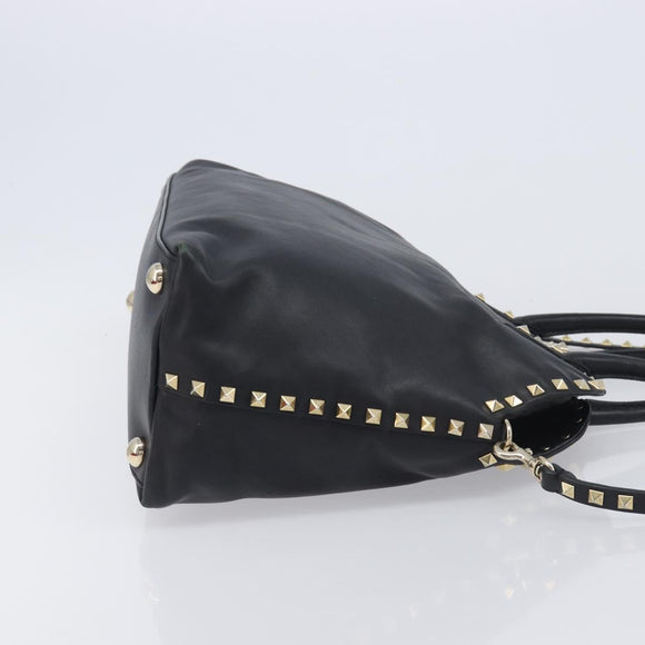 Valentino Rock Studs Hand Bag Leather 2way Black Gold Auth ka6562