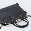 Valentino Rock Studs Hand Bag Leather 2way Black Gold Auth ka6562-6