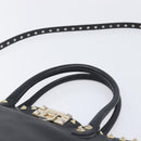 Valentino Rock Studs Hand Bag Leather 2way Black Gold Auth ka6562-14