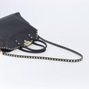 Valentino Rock Studs Hand Bag Leather 2way Black Gold Auth ka6562-8