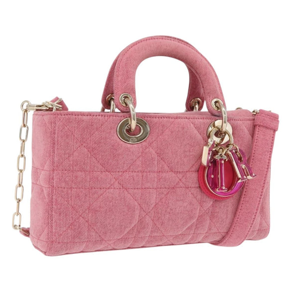 Christian Dior Macro Cannage Lady D Joy Satchel Denim 2way Pink Auth ka6565SAM