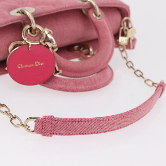 Christian Dior Macro Cannage Lady D Joy Satchel Denim 2way Pink Auth ka6565SAM