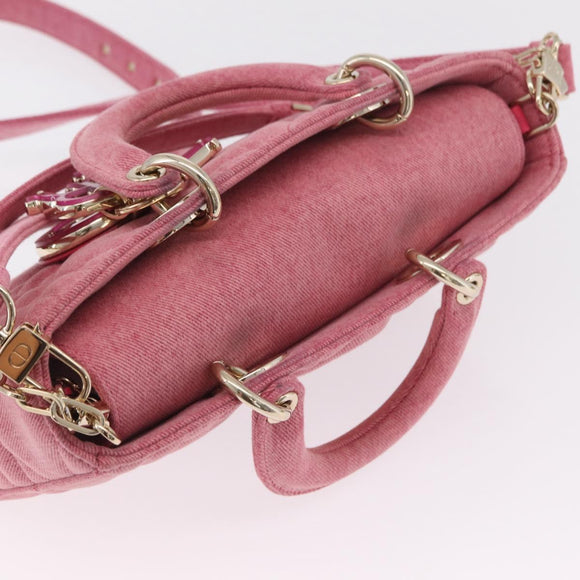 Christian Dior Macro Cannage Lady D Joy Satchel Denim 2way Pink Auth ka6565SAM