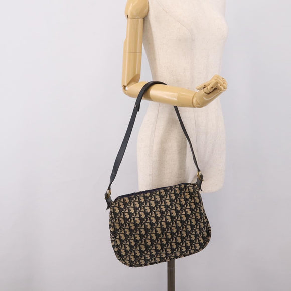 Christian Dior Trotter Canvas Shoulder Bag Navy Gold Auth ka6567