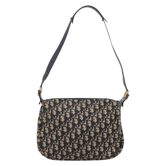 Christian Dior Trotter Canvas Shoulder Bag Navy Gold Auth ka6567