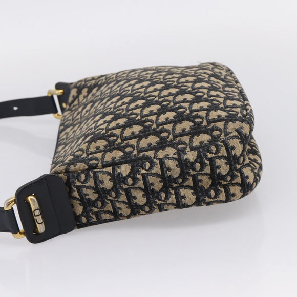 Christian Dior Trotter Canvas Shoulder Bag Navy Gold Auth ka6567