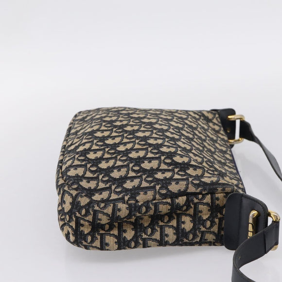 Christian Dior Trotter Canvas Shoulder Bag Navy Gold Auth ka6567