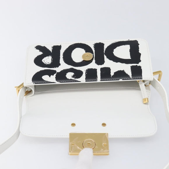 Christian Dior Miss Dior Shoulder Bag Leather White Gold Auth ka6568SAM