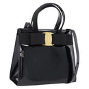Salvatore Ferragamo Vala Hand Bag Patent leather 2way Black Gold Auth ka6577-1