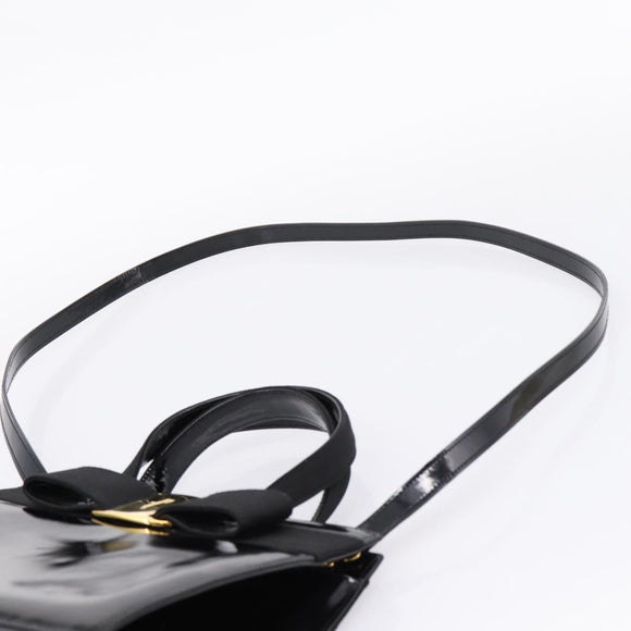 Salvatore Ferragamo Vala Hand Bag Patent leather 2way Black Gold Auth ka6577
