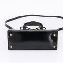 Salvatore Ferragamo Vala Hand Bag Patent leather 2way Black Gold Auth ka6577-11