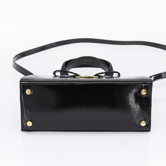 Salvatore Ferragamo Vala Hand Bag Patent leather 2way Black Gold Auth ka6577