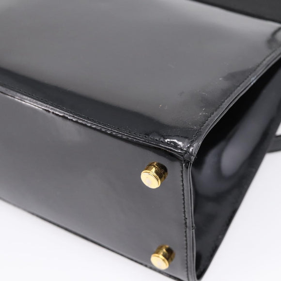 Salvatore Ferragamo Vala Hand Bag Patent leather 2way Black Gold Auth ka6577
