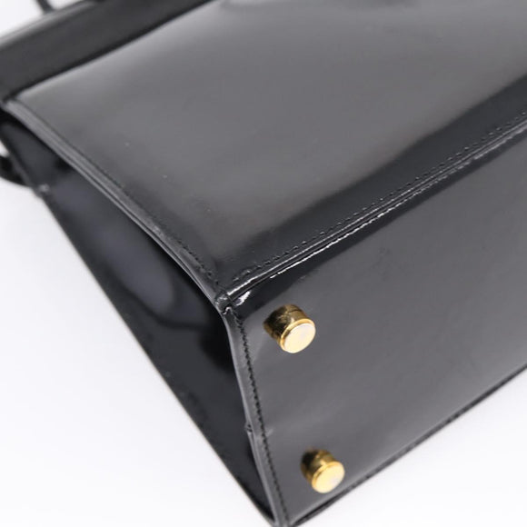 Salvatore Ferragamo Vala Hand Bag Patent leather 2way Black Gold Auth ka6577