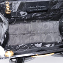 Salvatore Ferragamo Vala Hand Bag Patent leather 2way Black Gold Auth ka6577-17