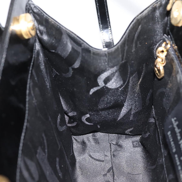 Salvatore Ferragamo Vala Hand Bag Patent leather 2way Black Gold Auth ka6577