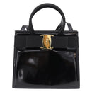 Salvatore Ferragamo Vala Hand Bag Patent leather 2way Black Gold Auth ka6577-2