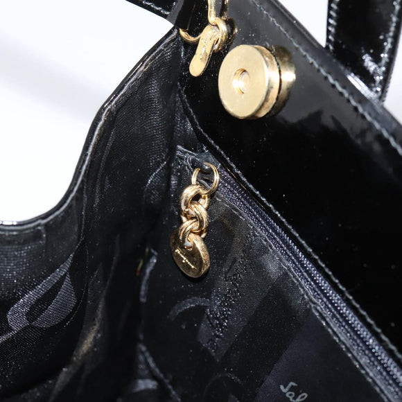 Salvatore Ferragamo Vala Hand Bag Patent leather 2way Black Gold Auth ka6577