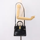 Salvatore Ferragamo Vala Hand Bag Patent leather 2way Black Gold Auth ka6577-22