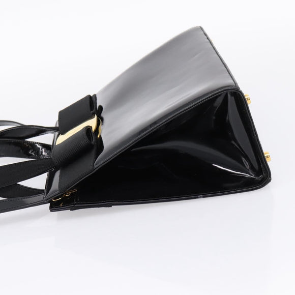 Salvatore Ferragamo Vala Hand Bag Patent leather 2way Black Gold Auth ka6577