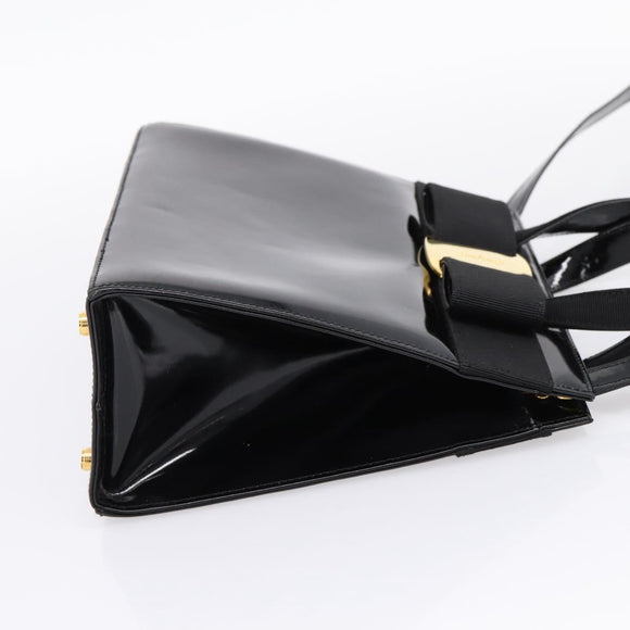 Salvatore Ferragamo Vala Hand Bag Patent leather 2way Black Gold Auth ka6577