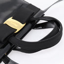 Salvatore Ferragamo Vala Hand Bag Patent leather 2way Black Gold Auth ka6577-7