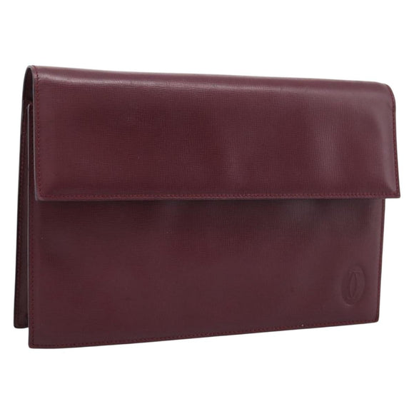 Cartier Must Line Clutch Bag Leather Bordeaux Gold Auth ka6579