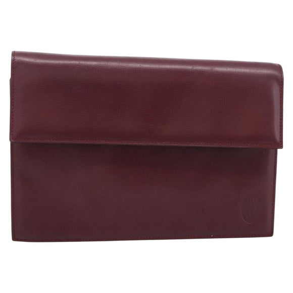 Cartier Must Line Clutch Bag Leather Bordeaux Gold Auth ka6579