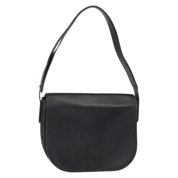 Christian Dior Chain Shoulder Bag Leather Black Gold Auth ka658