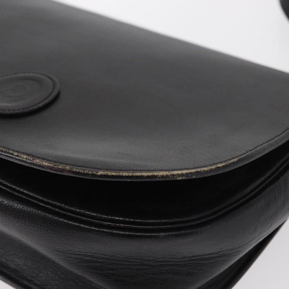 Christian Dior Chain Shoulder Bag Leather Black Gold Auth ka658