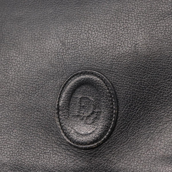 Christian Dior Chain Shoulder Bag Leather Black Gold Auth ka658