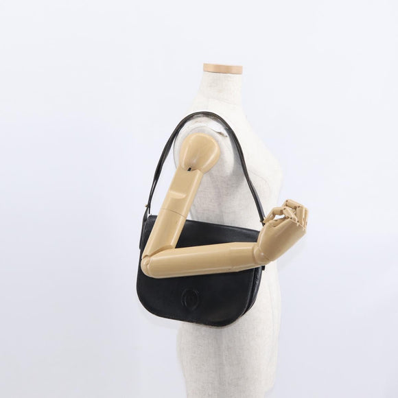 Christian Dior Chain Shoulder Bag Leather Black Gold Auth ka658