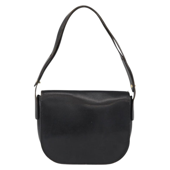 Christian Dior Chain Shoulder Bag Leather Black Gold Auth ka658