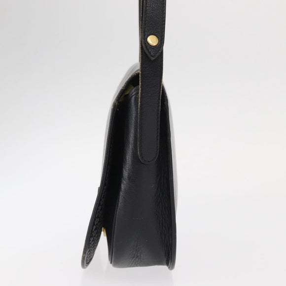 Christian Dior Chain Shoulder Bag Leather Black Gold Auth ka658