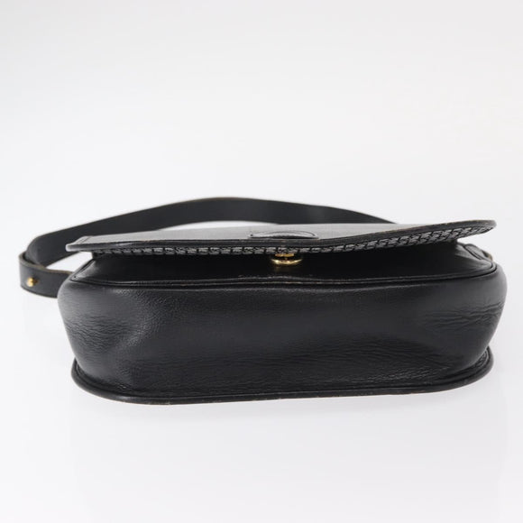 Christian Dior Chain Shoulder Bag Leather Black Gold Auth ka658